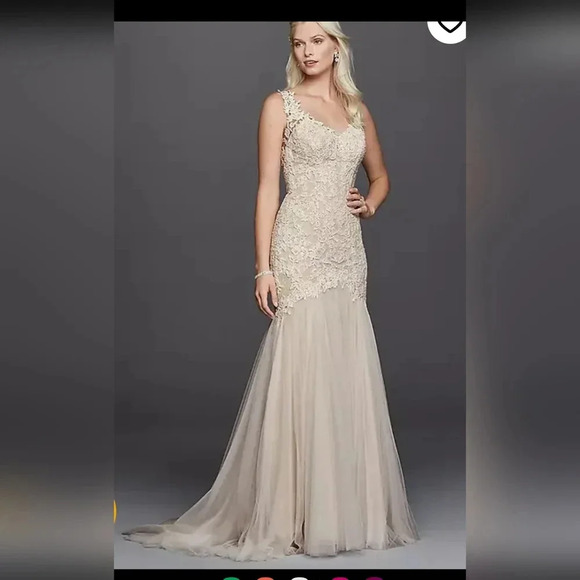Galina Signiture Beaded Lace Venice Wedding Gown Ivory Womens Size 6